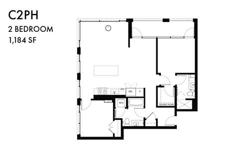 Floor plan for 2 beds, 2 baths, 1184 sqft
